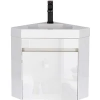 UEV Waschtisch mit Unterschrank, Gäste WC Waschplatz, Eckschrank (Gäste Bad Möbel, Badzimmerschrank modern mit Wasserhahn und Pop-up-Ablassventil), Badmöbel set, Badzimmerschrank,wandhängend, platzsparened
