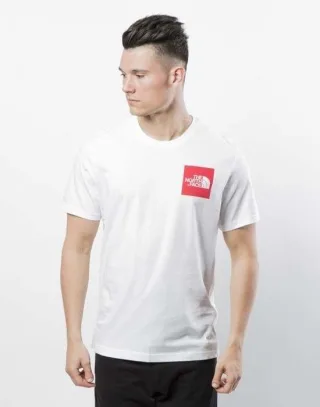 The North Face Herren Feines Kurzarm-T-Shirt Weiß/Rot