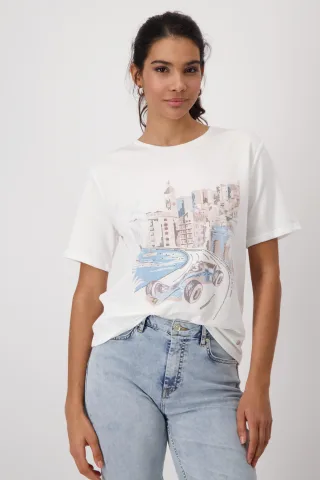 monari - T-Shirt mit Monaco-Print off-white - Gr. - 46