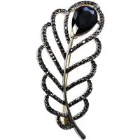 MayTree Brosche "Feder", brilliant mit schwarzem Strass (Stück, 1-tlg), silber- schwarze Metallbrosche mit Strass-Steinen für Damen