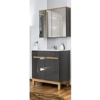 Lomadox Badmöbel-Set SOLNA-56, (Spar-Set, 3-St), grau & Spiegelschrank 60x200x45 cm