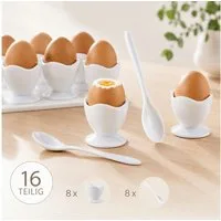 Koopman Eierbecher Kunststoff Weiß 16 tlg. Set, (Set, 16-tlg., Packung), Set, 8 Becher, Ø 5cm, 8 Löffel, Kunststoff