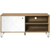 Lomadox Lowboard TORINO-19, TV in Artisan Eiche Nb. mit weiß matt mit Metallfüßen 123/56/40 cm