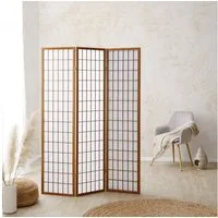 Homestyle4u Paravent Raumteiler Trennwand Shoji Holz Braun Indoor Sichtschutz (3-teilig), faltbar