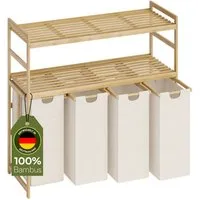 Bellamio Wäschekorb Newa aus Bambus (4 Fächer mit 2 Ablagen, Beige 200 L), ausziehbare & abnehmbare Wäschesäcke aus Oxford-Gewebe
