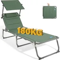 HOMECALL Gartenliege Sonnenliege AluLiege Liegestuhl Strandliege Liegen, klappbar, Textilene Mit Dickem Schwamm, Verstellbare Rückenlehne, Sonnenblende, Kopfpolster, bis 180KG