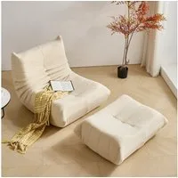 HAUSS SPOLE Sitzsack Lazy Sofa mit Fußhocker, Wohnzimmer Teddysamt, modernes Design Beige (Relax-Sessel Lehnsessel mit Rückenstützung und Schaumstoffpolsterung, 2 St., Produkt als komprimierte Verpackung), Relaxsessel Polstermöbel