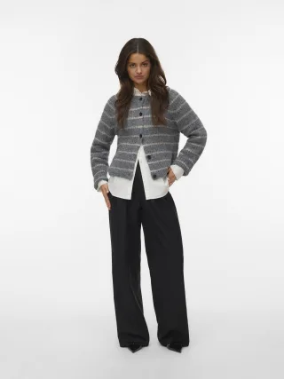 VERO MODA - VMAWESOME SHINE LS O-NCK STRIPE CARD BOO dark grey melange - Gr. - M