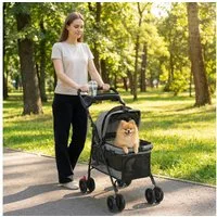 PawHut Hundebuggy Faltbar Katzenwagen mit Kissen, Netzfenstern, Getränkehalter, (Hundewagen, 1-tlg), für kleine Hunde und Katzen bis 10kg, Grau