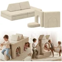 Bellabino Kindersofa Nile aus Schaumstoff Teilen, modulare Kindercouch aus Cord, Beige, mit Torbögen, faltbare Kinderspielcouch, abnehmbar, waschbar, 160x52x75cm