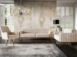 Sofaset Designersofas VALERIE 3-2-1 in Stoff Stoff Elisa Velvet Beige