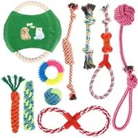 BlingBin Kauspielzeug 10er-Set Bunte Hundespielzeuge aus Baumwolle zum Kauen und Toben, (10er Set 10-tlg), Hundespielzeug für kleine Hunde – vielseitiges Welpenspielzeug