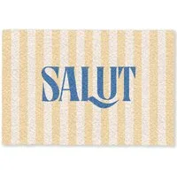 MuchoWow Fußmatte Salut - Zitat - Streifen - Gelb - Blau - Weiß, Rechteckig, innen Schmutzfangmatte, Tür, Schmutzfänger Flur, Teppich 60x40 cm