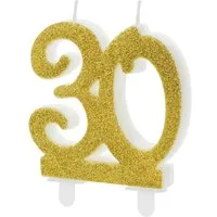 partydeco Geburtstagskerze, Geburtstagskerzen 30 Jahre 7.5cm, gold / glitzer