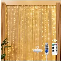 Athlix LED-Lichtervorhang LED Vorhang Lichterkette wasserdicht Weihnachten Fernbedienung, 3m breit - bis zu 3m lang, Innen und Außen