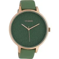 OOZOO Quarzuhr Oozoo Damen Armbanduhr Timepieces Analog, (Analoguhr), Damenuhr rund, extra groß (ca. 48mm), Lederarmband grün, Fashion