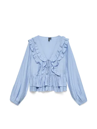 VERO MODA - VMZOEY LS FLOUNCE TOP WVN Brunnera Blue - Gr. - L