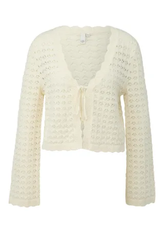 Q/S designed by - Kurze Strickjacke mit V-Ausschnitt und Lochmuster weiß - Gr. - XL