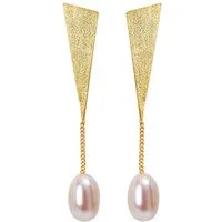 Runde Perlé Paar Ohrhänger elegante Perlenohrringe Dreieck und Perle, handgefertigte Ohrringe, 925er Silber, 18K Gold, Süßwasserperlen