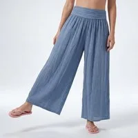 OriginalYou Haremshose Damen Flatterhose Baumwolle Sommerhose Leinen Optik Culotte Volant Middle Waist