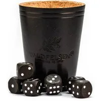 Waldfelsen Spiel – Echtleder Würfelbecher (9 cm) mit 6 Würfeln (16 mm) aus Buchenholz, Würfelspiel, Verschiedene Farben