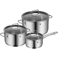 WMF Topf-Set Astoria, Kochtopf Set Induktion mit Glasdeckel, breiter Schüttrand, Cromargan® Edelstahl Rostfrei 18/10 (Set, 6-tlg), hochglanzpoliert, für alle Herdarten geeignet, hochwertige Qualität