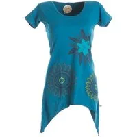 Vishes Tunikakleid Asymmetrisches Longshirt m. großen Blumen bedruckt Boho, Elfen, Hippie Style