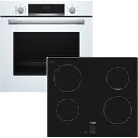 BOSCH Backofen-Set weiß HYDROLYSE Schnellaufheizung + Induktionskochfeld autark 60cm