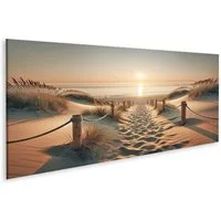 islandburner Leinwandbild Strand goldene Stunde Weg durch Sand Fußabdrücke