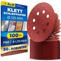 S&R Schleifpapier Klett Schleifpapier 125 mm, Meister, 8 Löcher, für Exzenterschleifer, (Set, 100 St., mit einer P80 Körnung), Klettschleifpapier, zuverlässige Haftung am Schleifteller