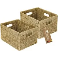HMF Regalkorb Aufbewahrungskorb passend für Billy Regal, Korb geflochten, aus Seegras mit drei Griffen, 2er Set, 35 x 25 x 20 cm, Natur