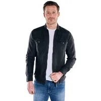 Engbers Langarmhemd Herren Leinen Overshirt mit Zipper, Saphirblau