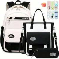 MOPUEA Schulrucksack 3-teiliges Schulrucksack-Set Turnbeutel Mit 6 magnetischen Lesezeichen (Multi-Tasche Schulranzen Rucksack Daypacks Schultaschen-Set Teenager, 3-tlg., Rucksack, Umhängetasche und Federmäppchen)