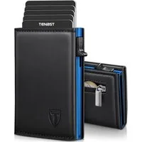 TEEHON Geldbörse Geldbörse Herren mit Münzfach & RFID Schutz (Slim Wallet Premium Portmonee, 10 Kartenfächer + Geldtasche), Kartenetui Herren - Blau-Schwarz