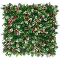 Kunstpflanze Pflanzenwand Greenglow, Dekorative Weihnachtswand, Kubus, Lebensechte Details für eine festliche Weihnachtsstimmung
