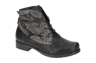 Think 3-000831 Damen Stiefeletten Schwarz Glattleder Blockabsatz
