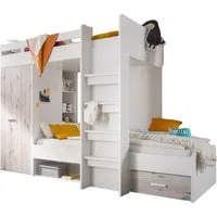 Begabino Hochbett MAXI mit 2 Liegeflächen, Kleiderschrank und Regalen