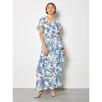 Apricot Druckkleid mit elastischem Bund