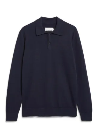 Armedangels - Langarm-Strick Poloshirt blau - Gr. - M