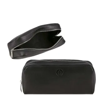 Kosmetiktasche klein handlich Leder schwarz 19x8cm | Sonnenleder Faschina. Ein kompakter Organizer für Kosmetik und Kleinteile in Ihrer Handtasche.
