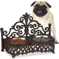 relaxdays Napf-Set Futterbar Hunde Antik-Stil, Edelstahl
