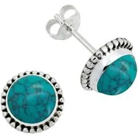 mantraroma Paar Ohrstecker PUNTI rund groß aus 925 Silber mit Türkis (Paar, Paar Ohrringe mit Schmuckbeutel), 925 Sterling Silber Ohrringe für Damen