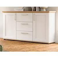 Inn.Furn Sideboard Mirano (Kommode in weiß Lärche Landhaus und Eiche Artisan, 129 x 80 cm), 2-türig mit 3 Schubladen