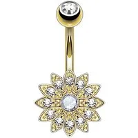 Taffstyle Bauchnabelpiercing Banane Piercing Bauchpiercing Chirurgenstahl Kristall Blume (Eleganter Blütenanhänger mit Zirkonia Kristallen und Kugelverschluss)