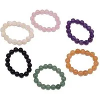 Firetti Ring-Set Multipack Schmuck Geschenk Damenring Zugband Edelstein Farbstein (Set, 6-tlg), mit Amethyst, Rosenquarz, Onyx, Aventurin, Jade - mit Perlmutt
