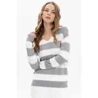 Passioni Strickpullover mit Lochstrick und Blockstreifen