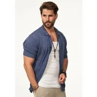 SOULSTAR Poloshirt im Crochet Vintage Summer-Look Herren Kurzarm Strick Polo-Hemd Cardigan T-Shirt