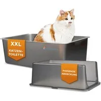 Lucky-Kitty Katzentoilette XXL Katzenklo aus Edelstahl mit Deckel absolut auslaufsicher, in weiß oder schwarz, große Katzentoilette, geruchsfrei, 60x40x20 cm
