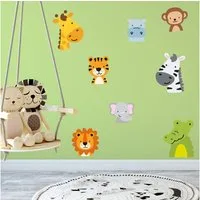 Sunnywall Wandtattoo Wilde Tiere - Wandtattoo Kinderzimmer Baby Wandaufkleber (6 St), konturgeschnitten