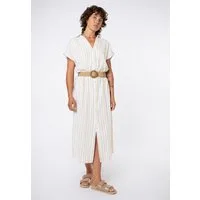 Eight2Nine A-Linien-Kleid Damen Blusenkleid mit Bastgürtel Sommerkleid, Leinen-Viskose-Mix, elastische Taille, gestreift oder uni
